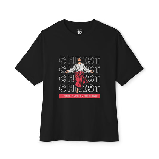 Christ Over Everything Tee — Retro Jesus Graphic Oversized Boxy Shirt