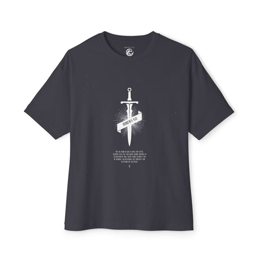 Boxy Tee — Dagger & Banner Graphic T-Shirt ("Forgive Us")