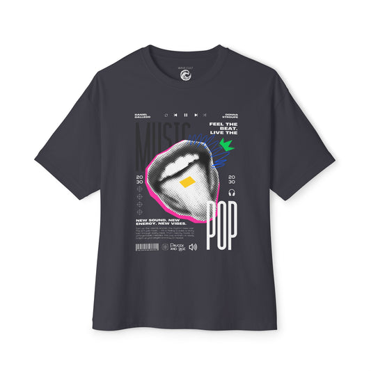 Pop Music Graphic Tee — 'Feel the Beat, Live the Pop' Oversized Boxy T-Shirt