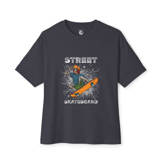 Skateboard Street Graphic Tee — Retro Skater Oversized Boxy T-Shirt