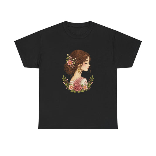 Floral Profile Tee — Vintage Woman Portrait T-Shirt