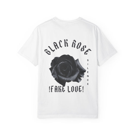 Black Rose "Fake Love" T-Shirt — Gothic Floral Graphic Tee