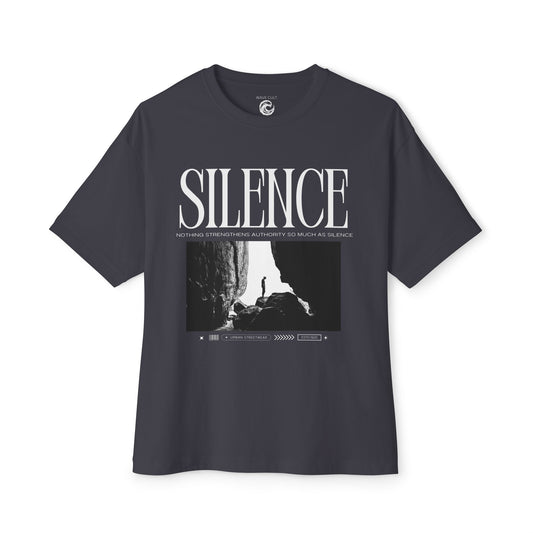 Silence Tee — Minimalist Black Graphic T-Shirt with 'SILENCE' Typography