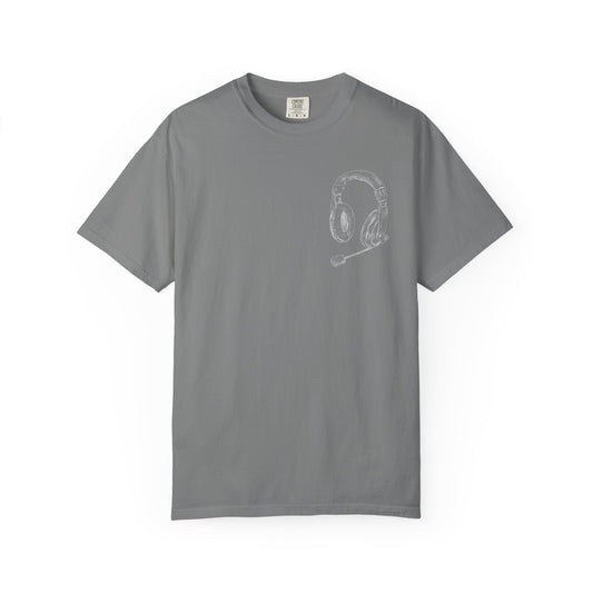 T-Shirt — 'THE FUTURE' Dove Graphic Tee with Headset Chest Sketch