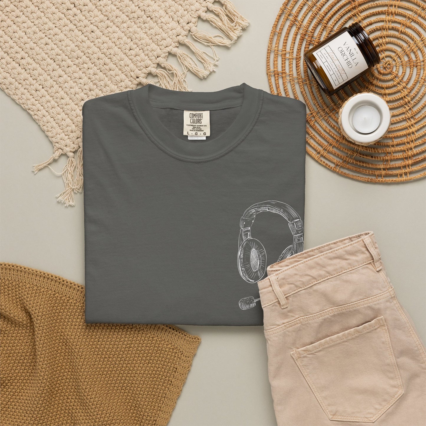 T-Shirt — 'THE FUTURE' Dove Graphic Tee with Headset Chest Sketch