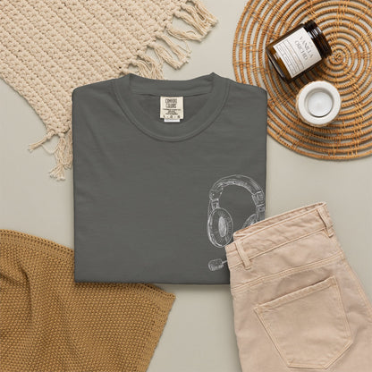 T-Shirt — 'THE FUTURE' Dove Graphic Tee with Headset Chest Sketch