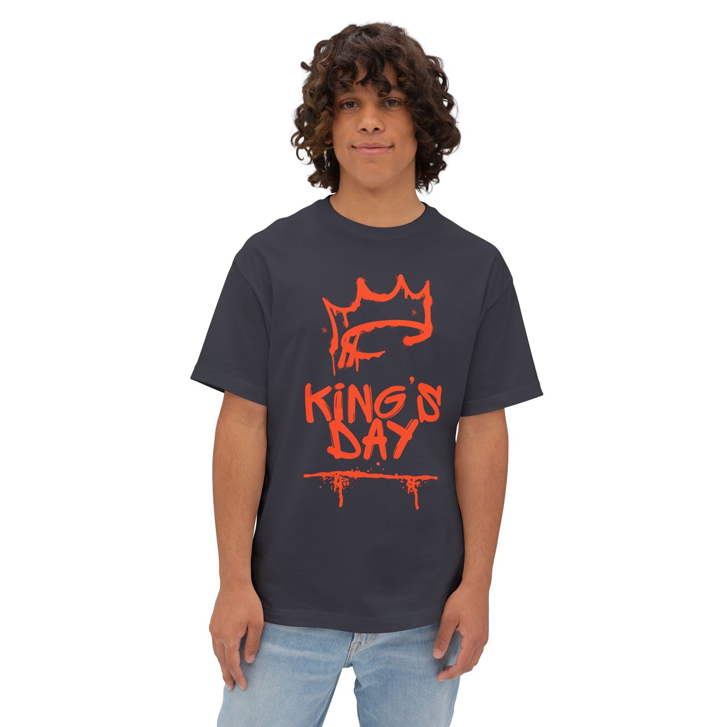 King's Day Graphic Tee — Oversized Boxy Shirt with Red Crown Design