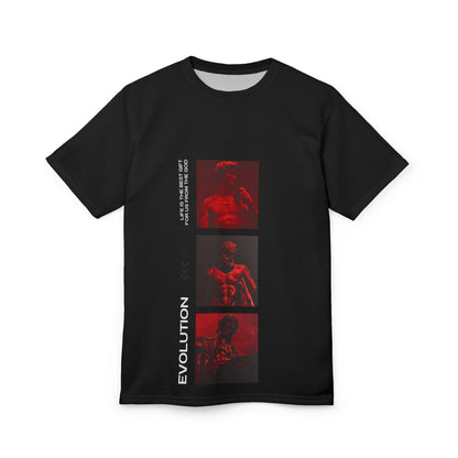 Evolution Muscle Tee — Vintage Red Photo Collage Athletic T‑Shirt