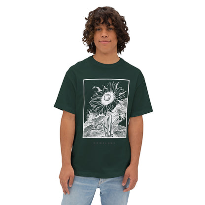 Sunflower Frame Graphic Tee — Monochrome Botanical Boxy T-Shirt