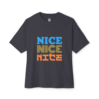 Nice Nice Nice Boxy Tee — Retro Colorblock Graphic T‑Shirt