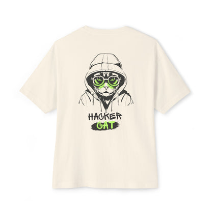 Hacker Cat Tee — Graphic Oversized Boxy T-Shirt