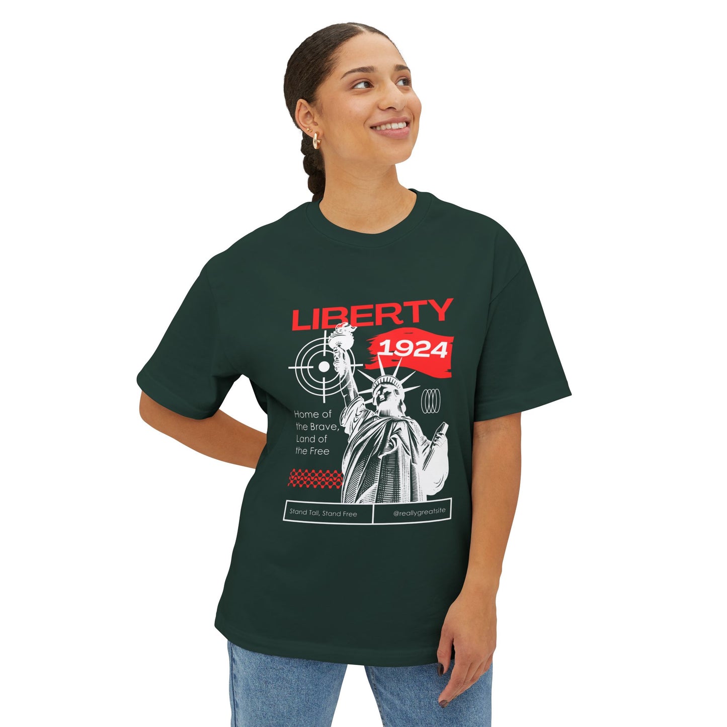 Liberty 1924 Graphic Tee - Vintage Flag Boxy T-Shirt
