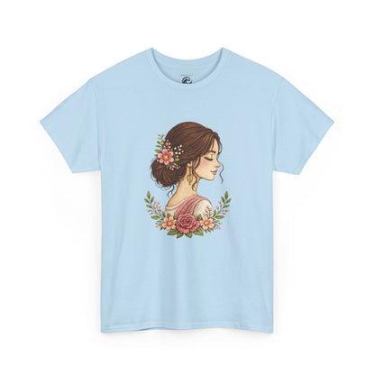 Floral Profile Tee — Vintage Woman Portrait T-Shirt