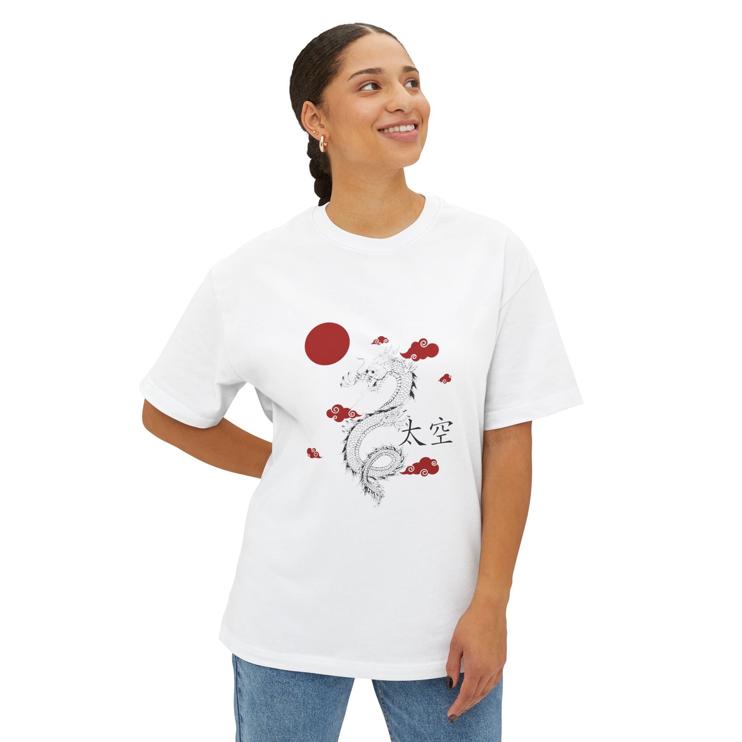 Dragon Graphic Tee — Japanese Red Sun & Clouds Oversized T-Shirt