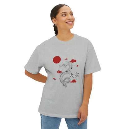 Dragon Graphic Tee — Japanese Red Sun & Clouds Oversized T-Shirt