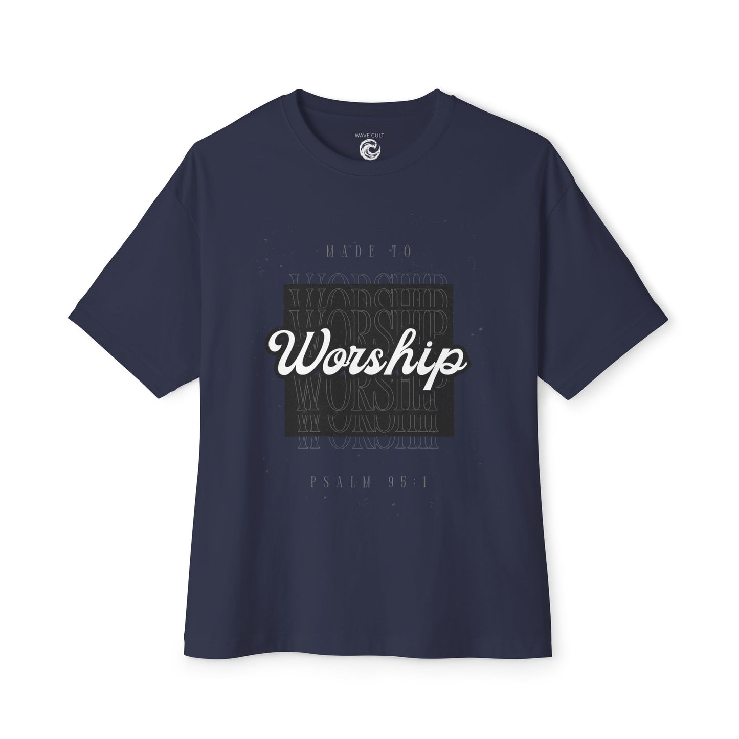 Worship Boxy Tee — Retro Script Faith T-Shirt (Psalm 95:1)