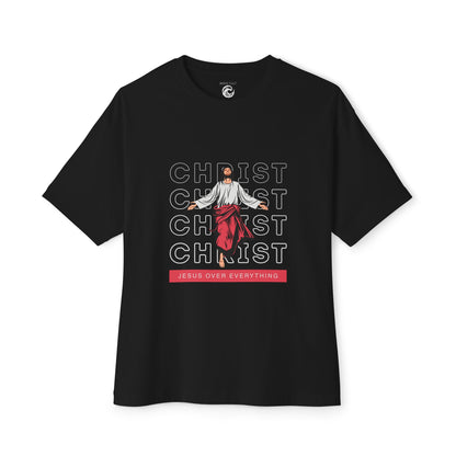 Christ Over Everything Tee — Retro Jesus Graphic Oversized Boxy Shirt