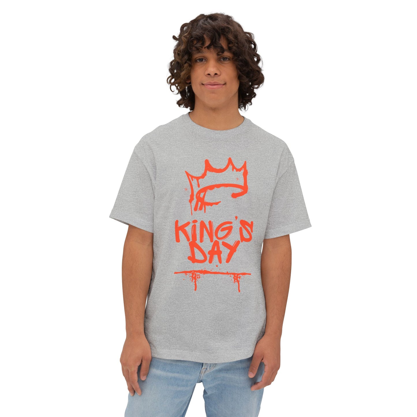 King's Day Graphic Tee — Oversized Boxy Shirt with Red Crown Design