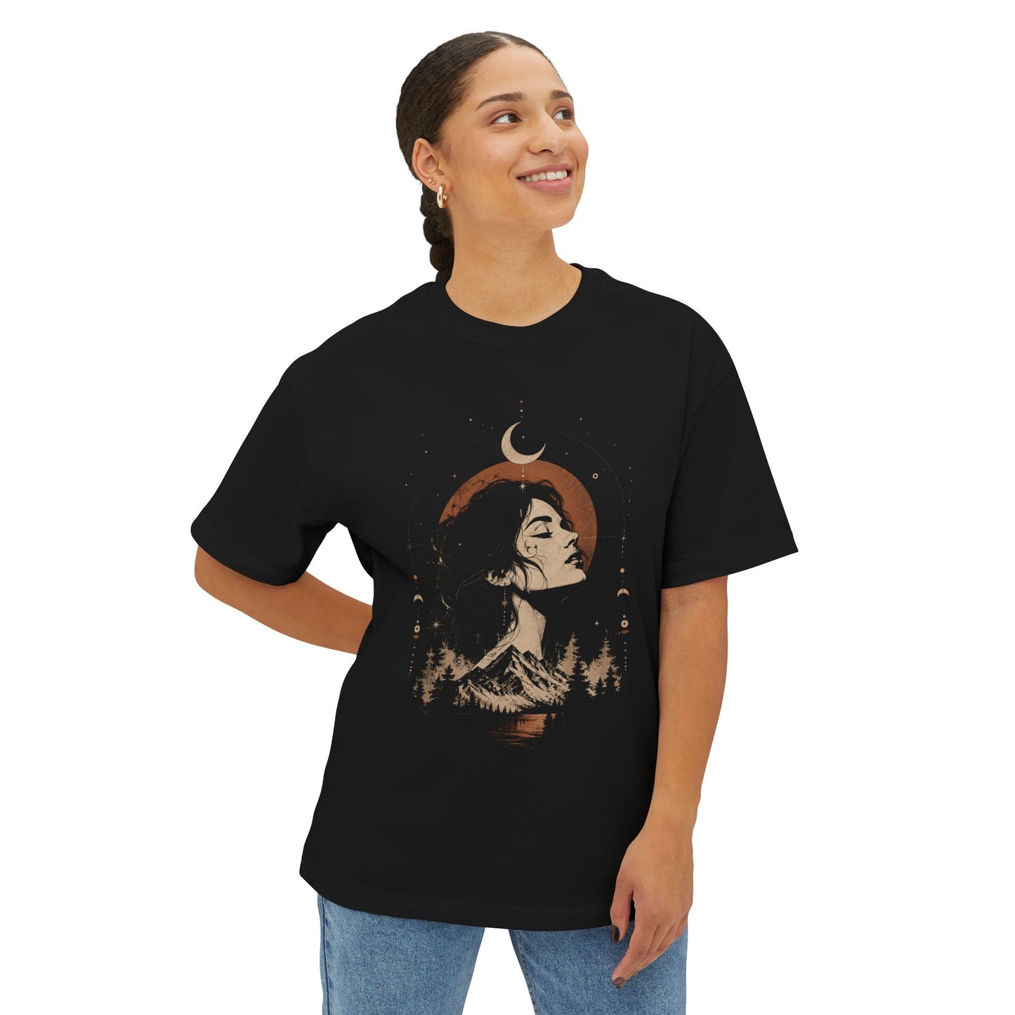 Mystic Moon Woman T-Shirt — Celestial Wilderness Graphic Tee