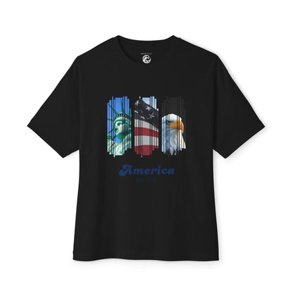 Patriotic America Tee — Statue of Liberty, Flag & Eagle Graphic