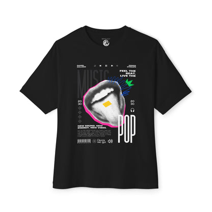 Pop Music Graphic Tee — 'Feel the Beat, Live the Pop' Oversized Boxy T-Shirt