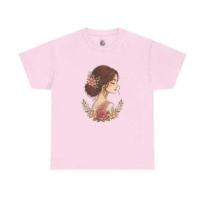 Floral Profile Tee — Vintage Woman Portrait T-Shirt