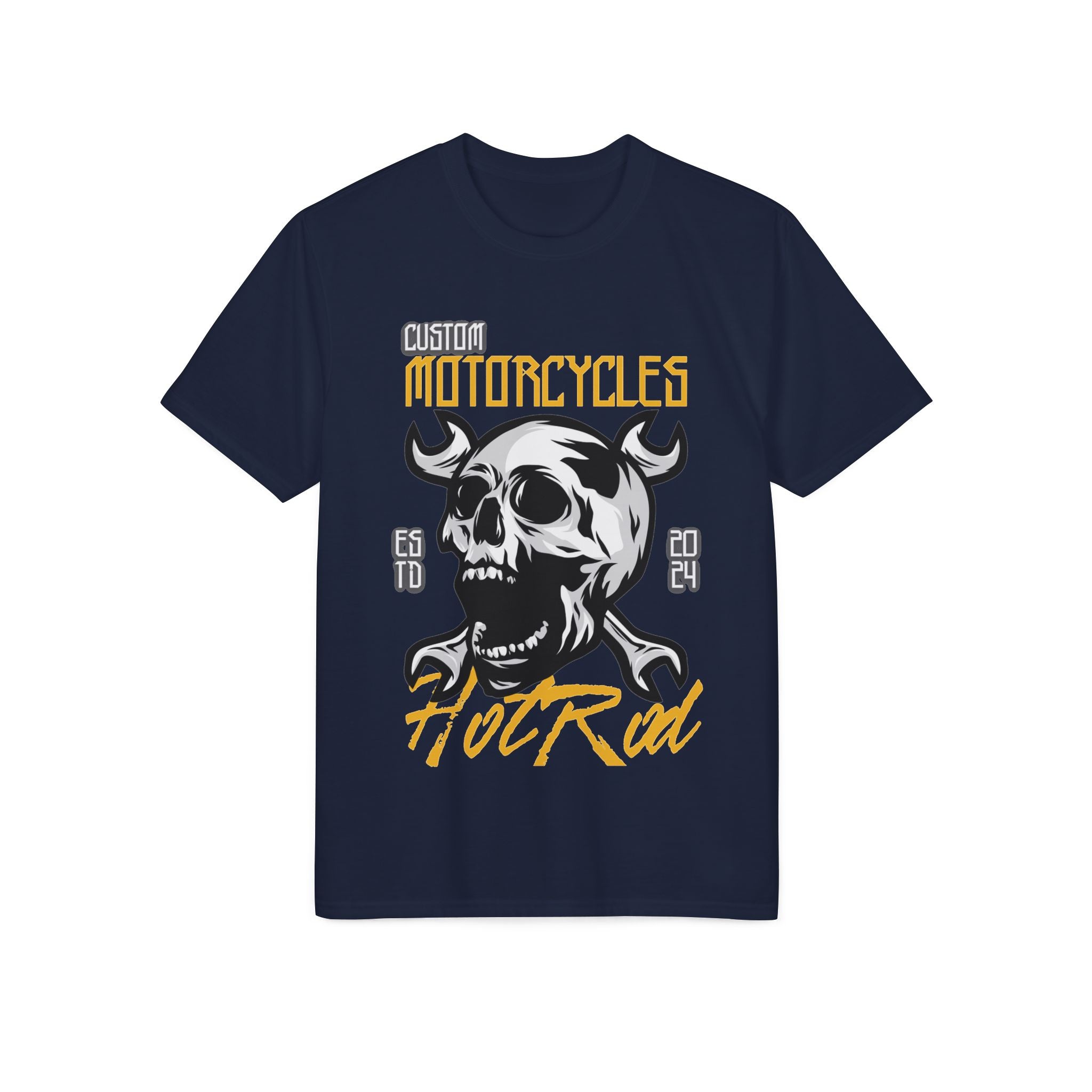Motorcycles Hot Rod Skull T-Shirt — Biker Skull Wrench Graphic Tee