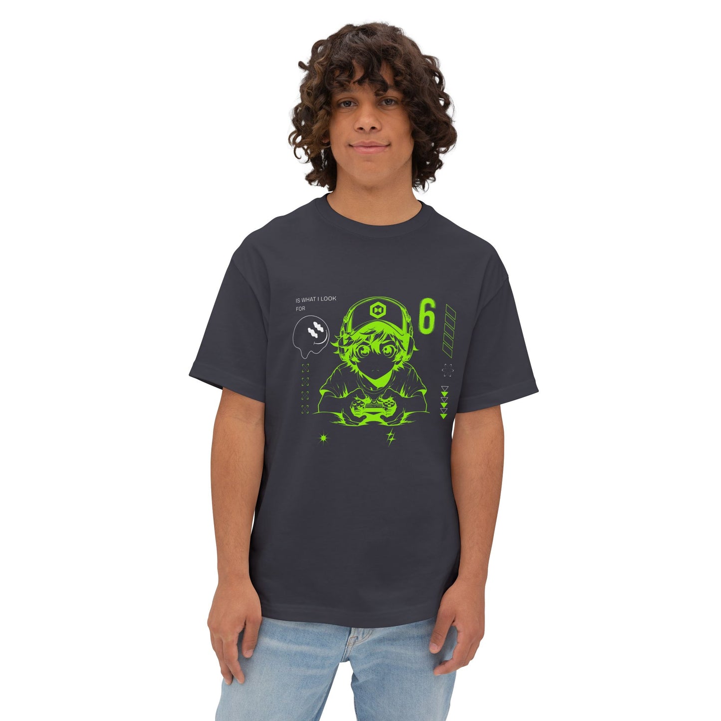 Cyber Gamer Tee — Neon Green Anime Controller Design