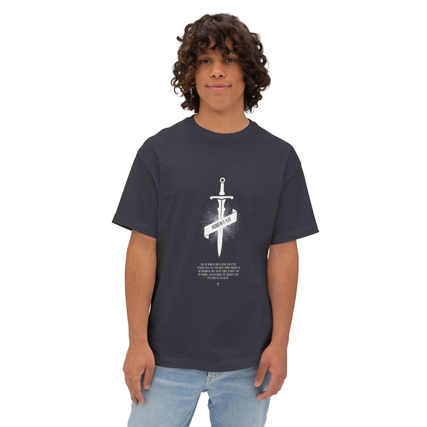 Boxy Tee — Dagger & Banner Graphic T-Shirt ("Forgive Us")