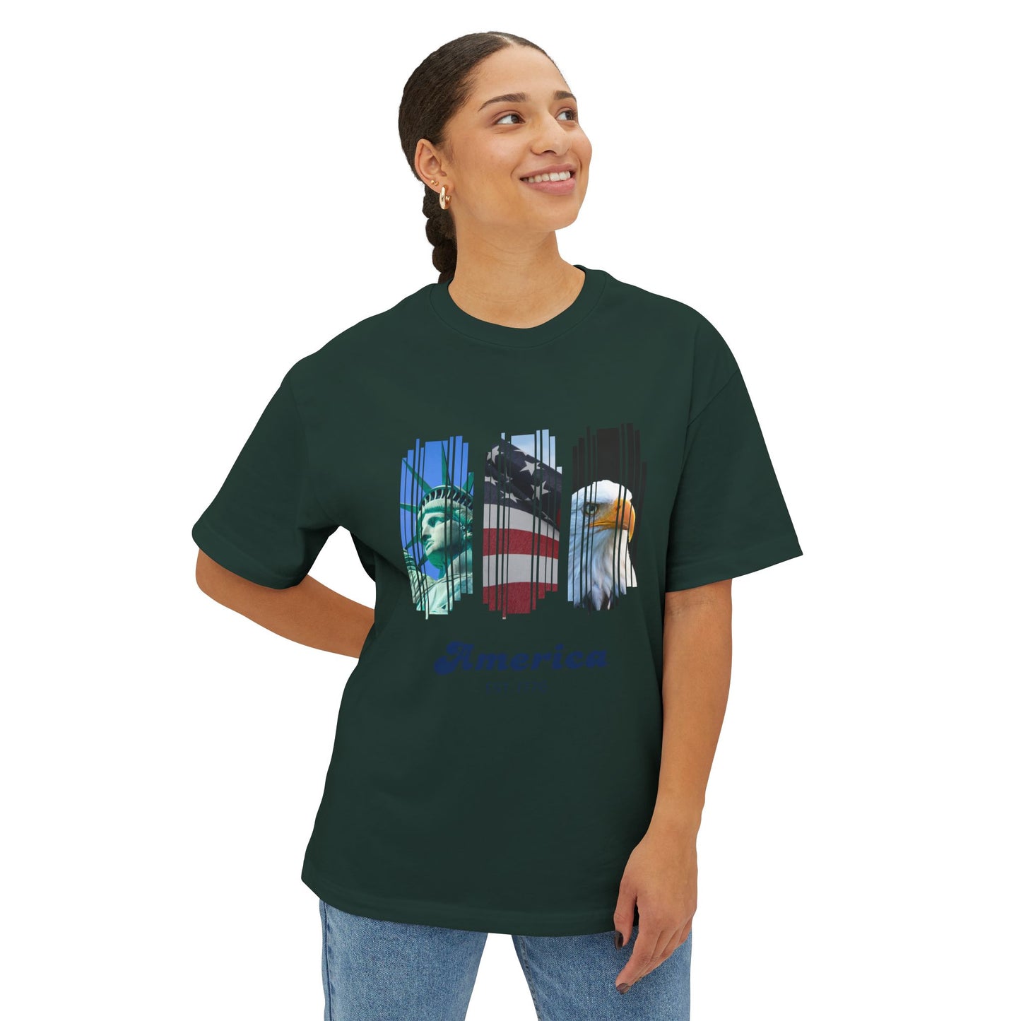 Patriotic America Tee — Statue of Liberty, Flag & Eagle Graphic