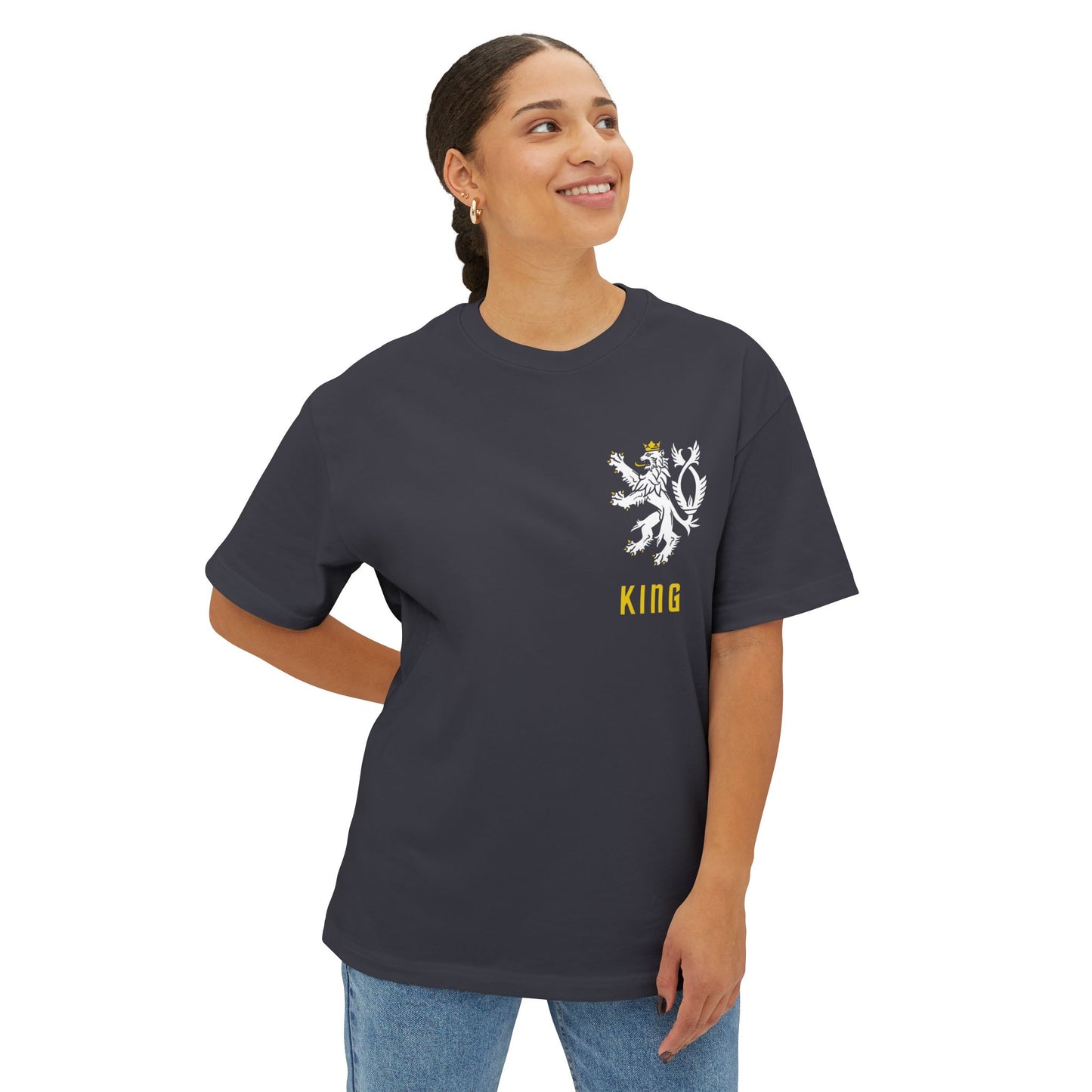 King Lion Crest Tee — Oversized Boxy Black T‑Shirt