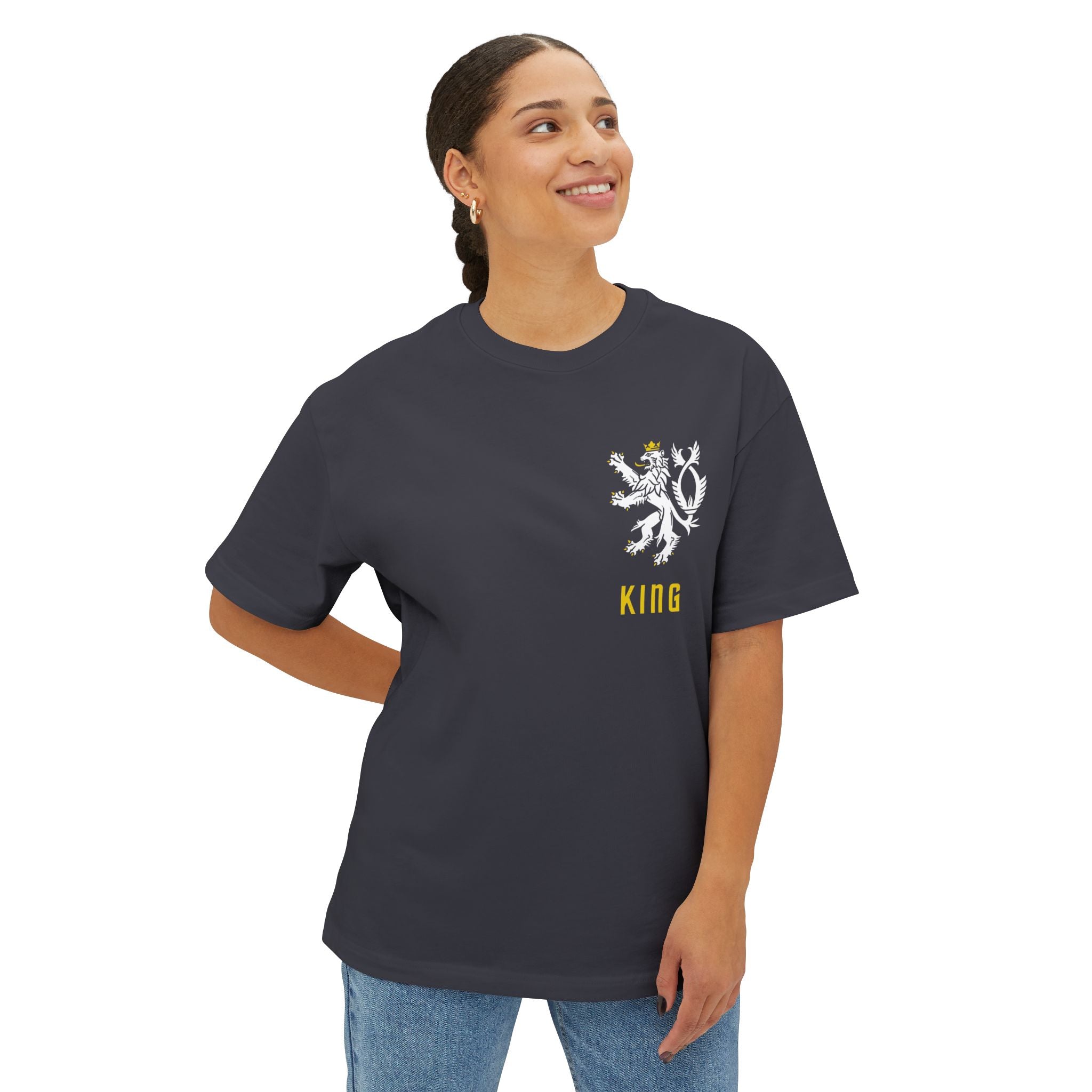 King Lion Crest Tee — Oversized Boxy Black T‑Shirt