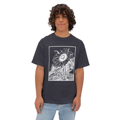 Sunflower Frame Graphic Tee — Monochrome Botanical Boxy T-Shirt