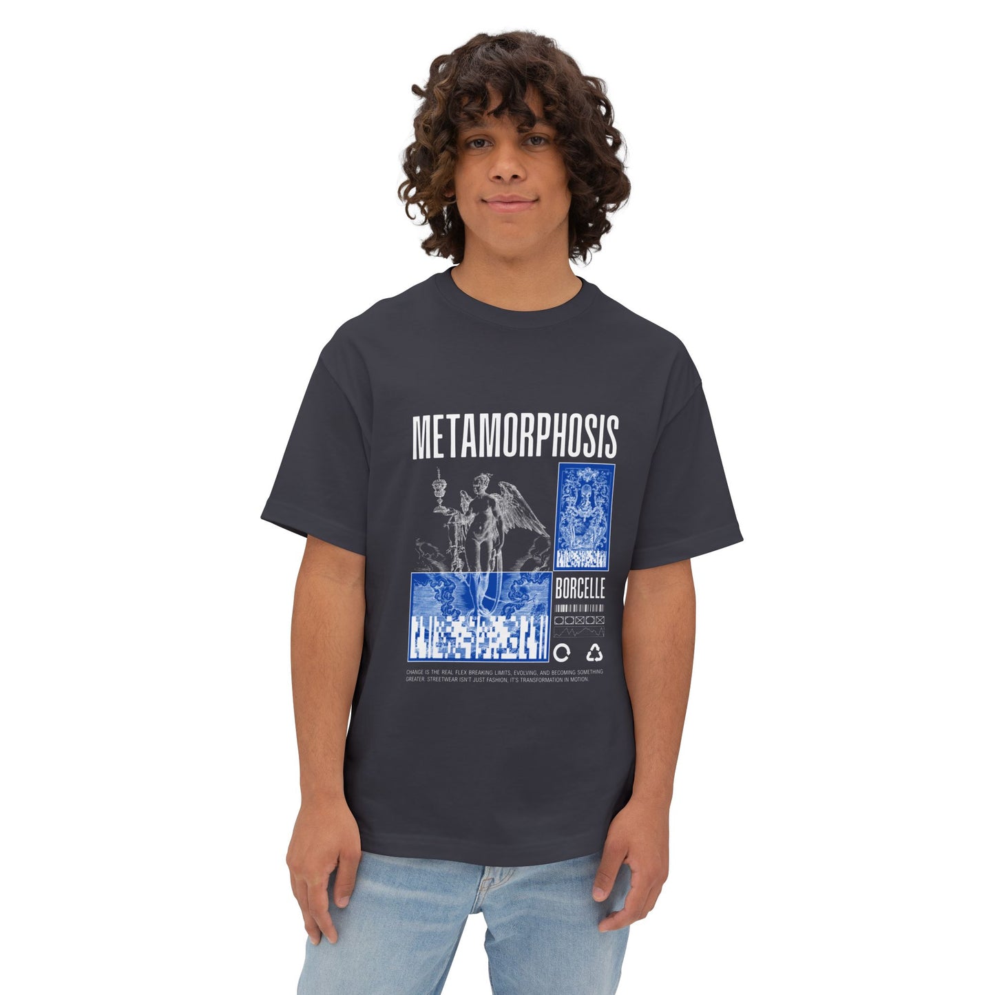 Metamorphosis Graphic Tee — Gothic Art & Blue Collage T‑Shirt