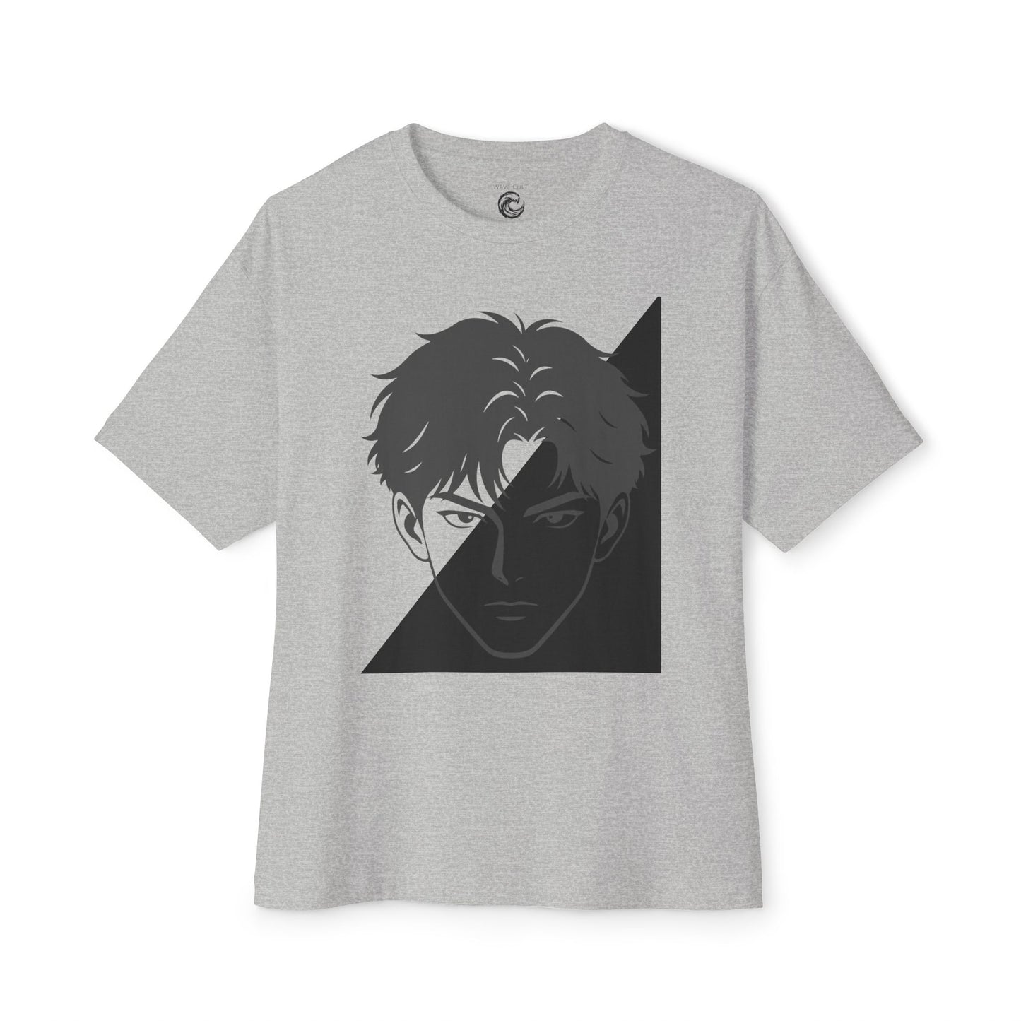 Anime Split-Face Graphic Tee — Monochrome Half-Shadow Design