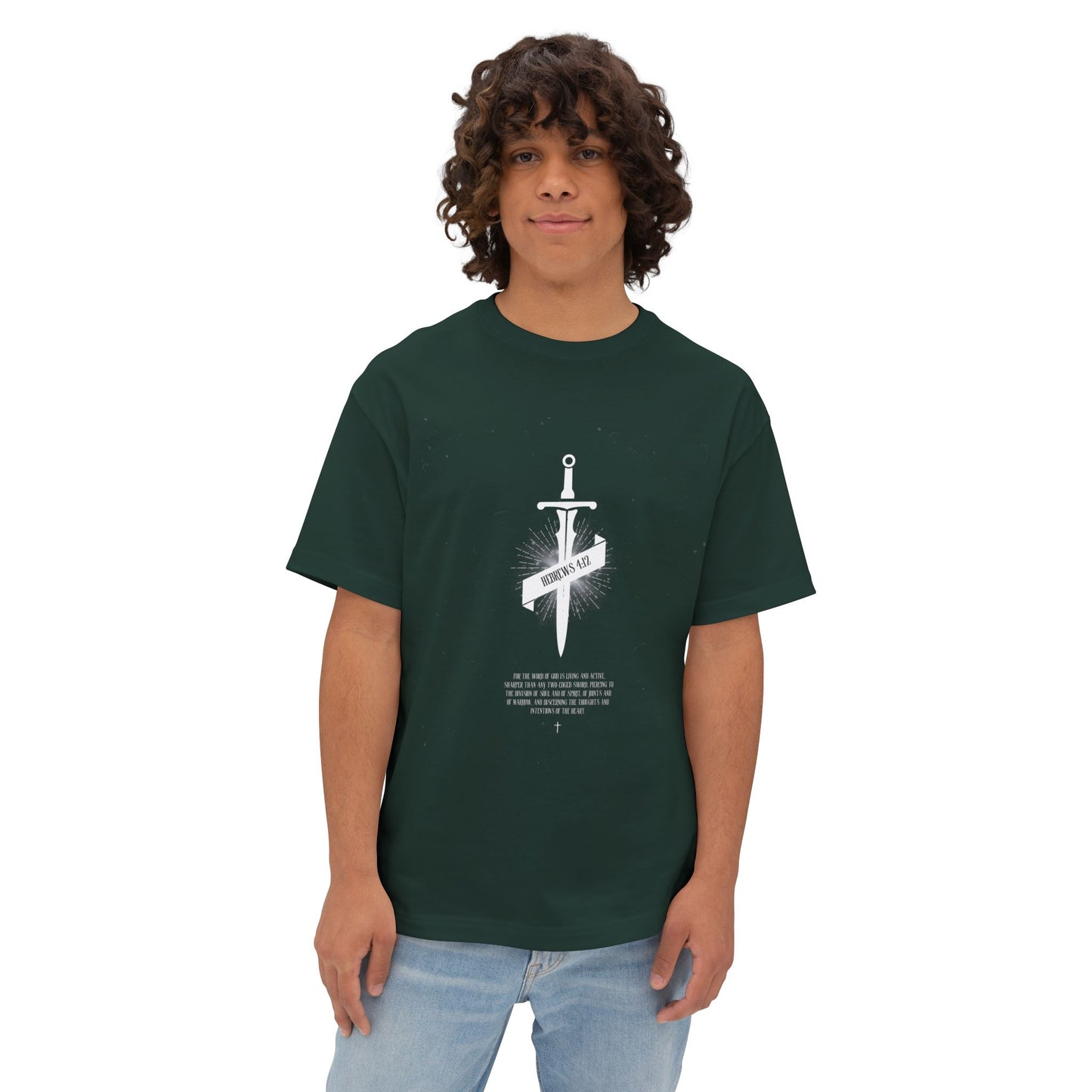 Boxy Tee — Dagger & Banner Graphic T-Shirt ("Forgive Us")