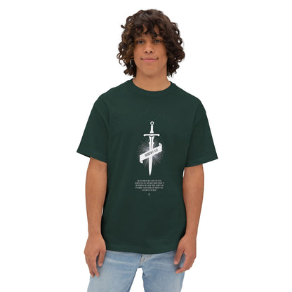 Boxy Tee — Dagger & Banner Graphic T-Shirt ("Forgive Us")