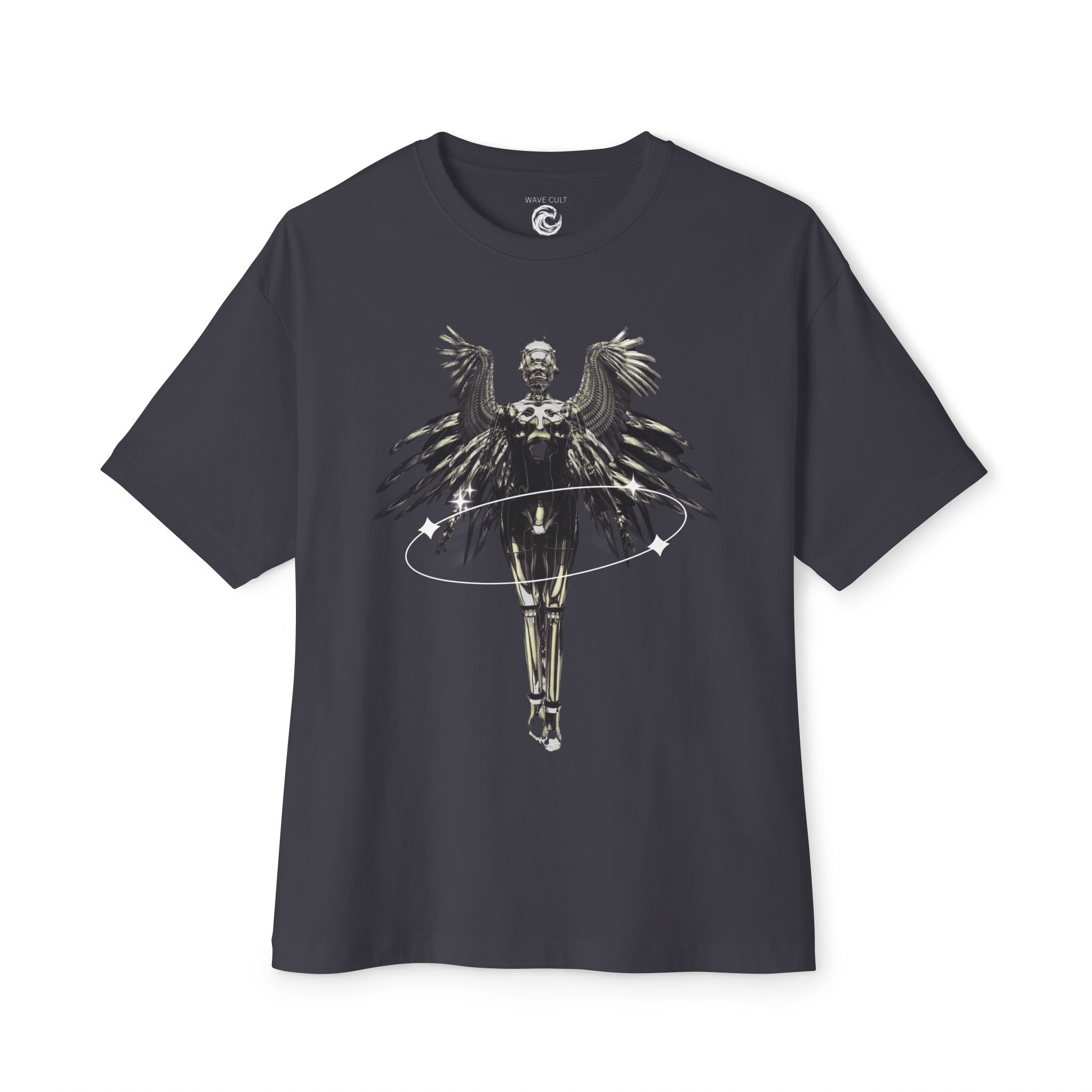 Black tshirt Angel Hula Hoop — Metallic Angel Wings Streetwear
