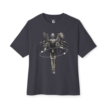 Angel Hula Hoop Graphic Tee — Metallic Angel Wings Streetwear Shirt