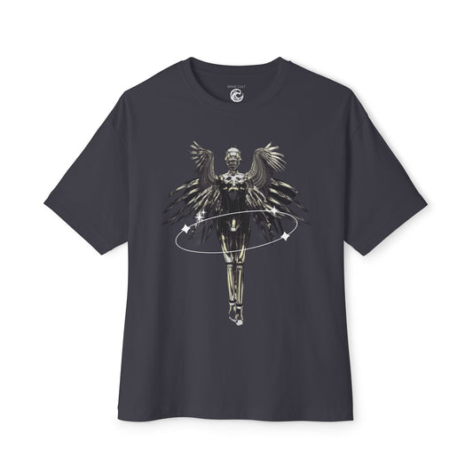 Angel Hula Hoop Graphic Tee — Metallic Angel Wings Streetwear Shirt