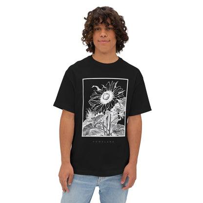 Sunflower Frame Graphic Tee — Monochrome Botanical Boxy T-Shirt