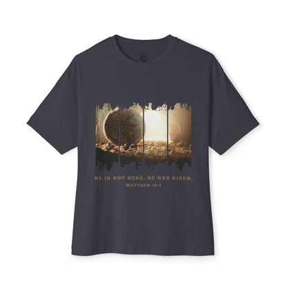 He Is Risen Oversized Tee — Easter Christian Resurrection Shirt