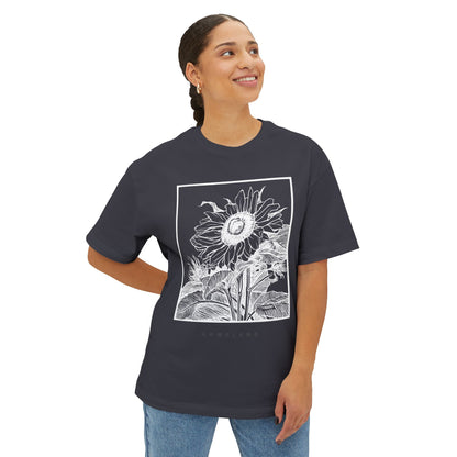 Sunflower Frame Graphic Tee — Monochrome Botanical Boxy T-Shirt