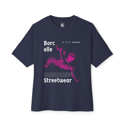 Streetwear Tee — "Borcelle" Pink Angel Graphic Oversized Boxy T-Shirt