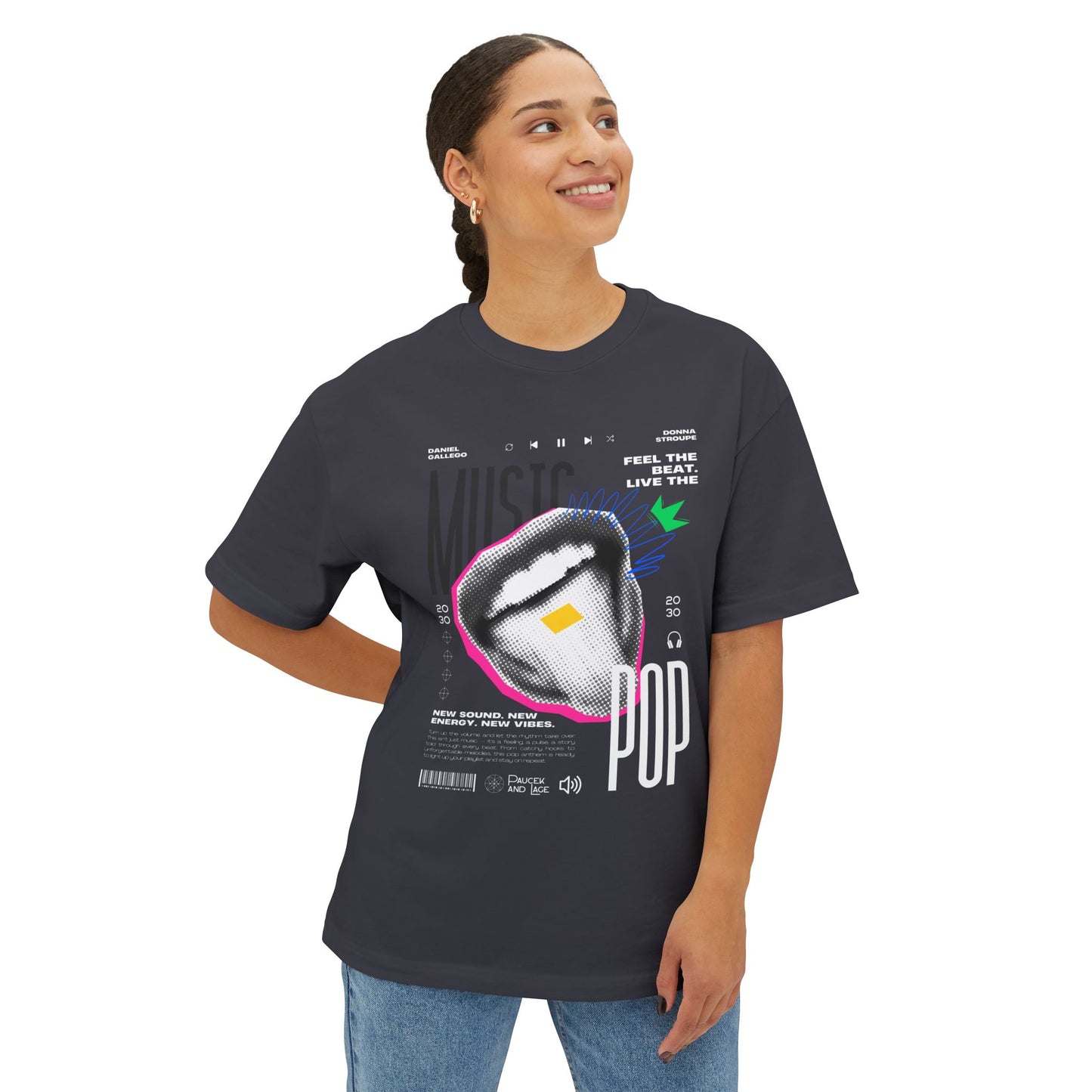 Pop Music Graphic Tee — 'Feel the Beat, Live the Pop' Oversized Boxy T-Shirt