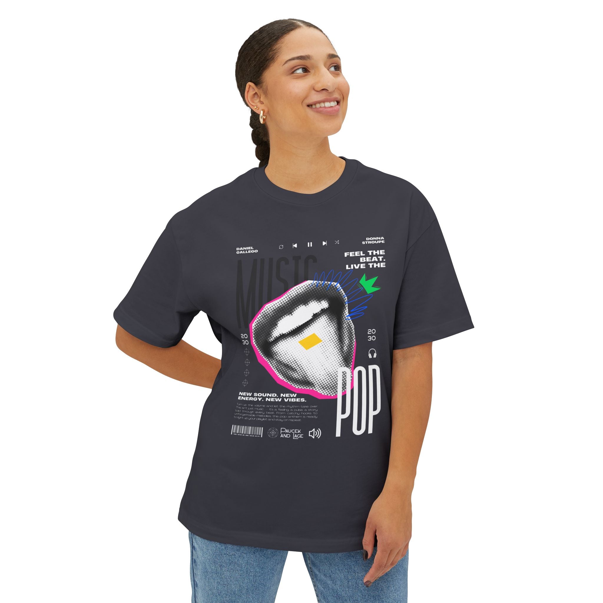 Music tshirt — 'Feel the Beat, Live the Pop' Oversized Boxy T-Shirt