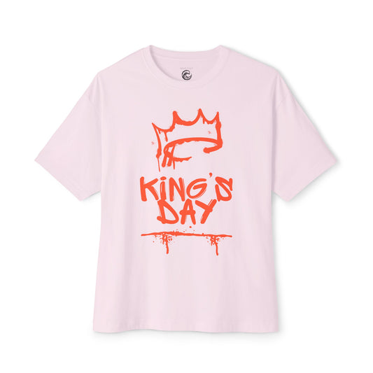 King's Day Graphic Tee — Oversized Boxy Shirt with Red Crown Design