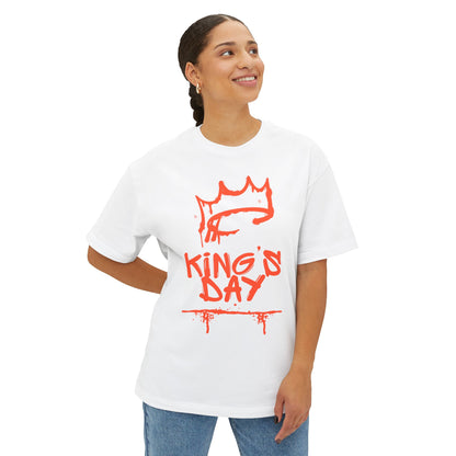 King's Day Graphic Tee — Oversized Boxy Shirt with Red Crown Design