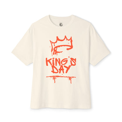 King's Day Graphic Tee — Oversized Boxy Shirt with Red Crown Design