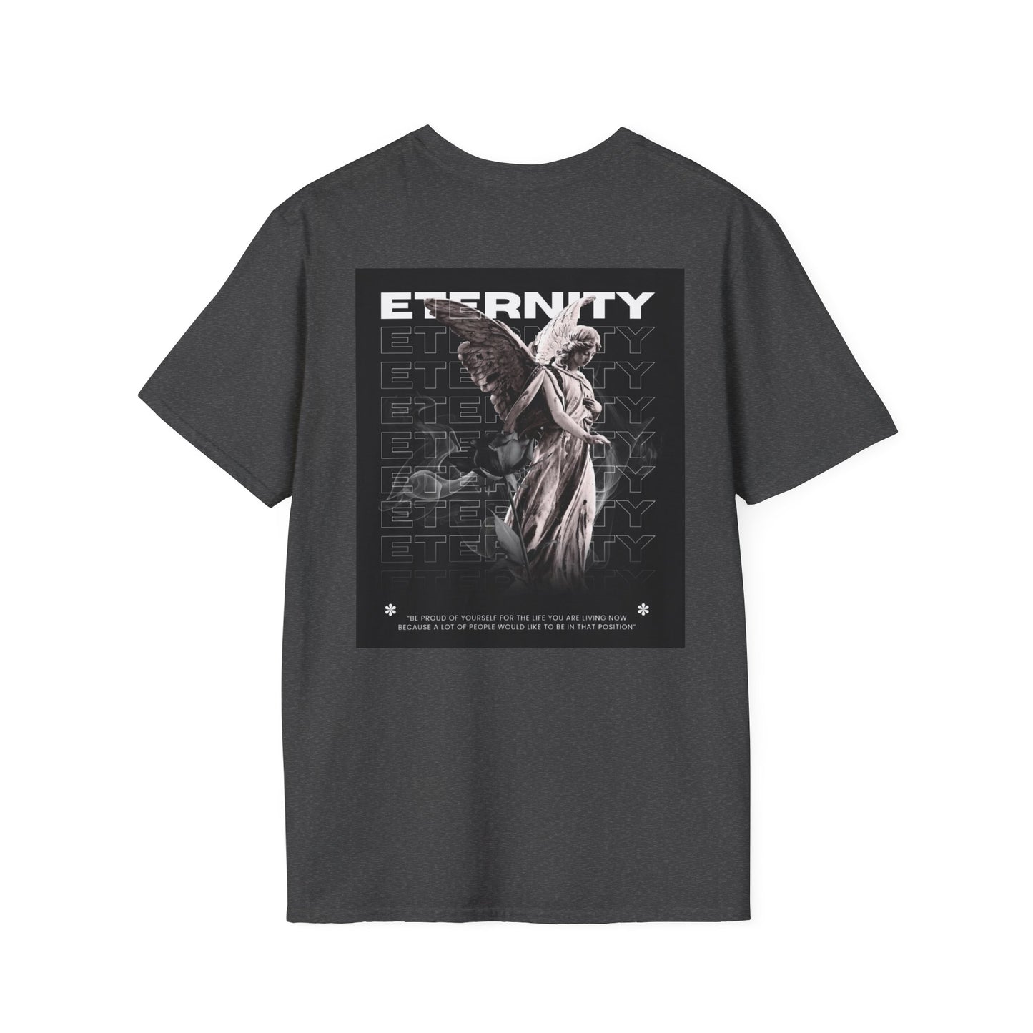 Eternity Angel T-Shirt — Small Ghosts Chest & Retro Statue Back Graphic